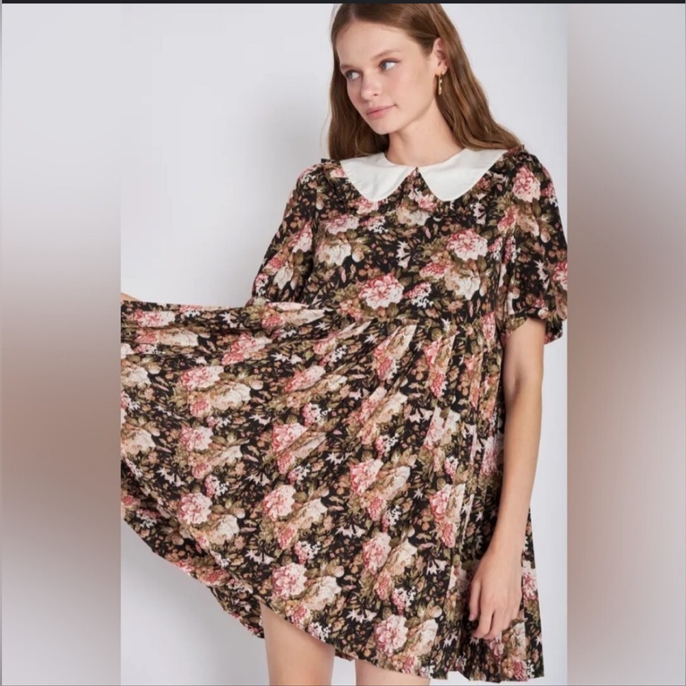 En Saison Pink and White Puff Sleeve Sundress